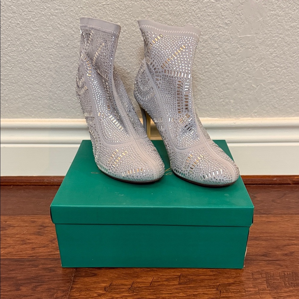 Silver Rhinestone & Gray Booties